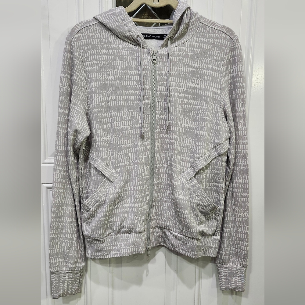 Blanc Noir Luxe Fleece Grey Zip Front Hoodie Thumb Holes Size Medium Women's
